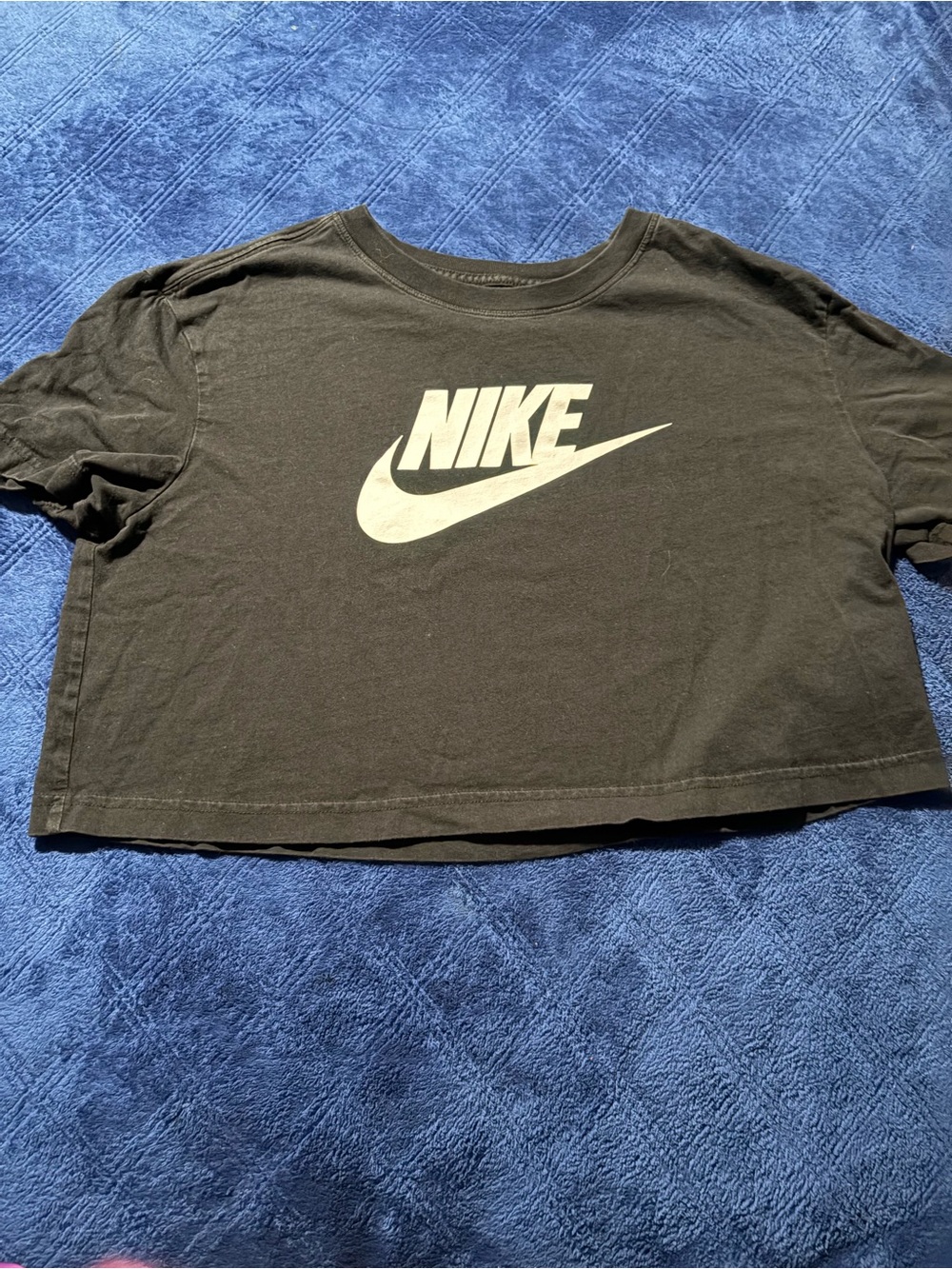 Nike Black Cropped Tee with White Swoosh